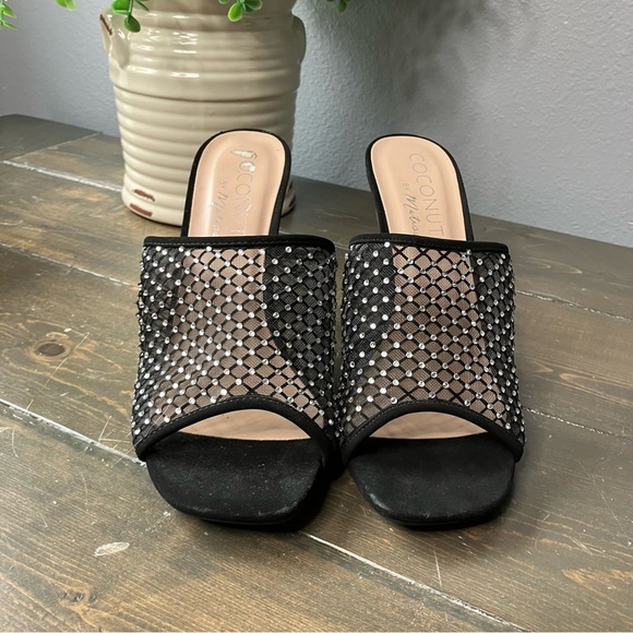 coconuts by matisse Heels 10 Black Mules Slip-on Embellished Sparkle - Picture 3 of 11